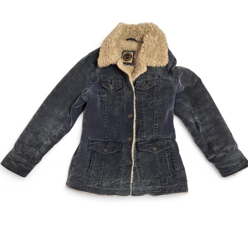 Giacca Corduroy Dark Button Up Sherpa Jacket with Faux Shearling Collar